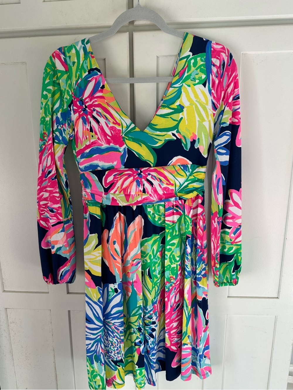 Lilly Pulitzer Long Sleeve Surplice Cinch Waist Floral Dress Small - Picture 5 of 7